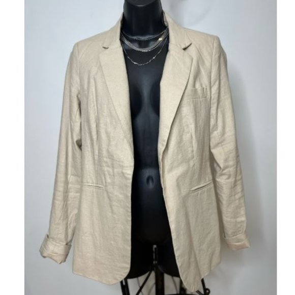 Carolina Bell Womens Open Front Blazer Jacket Slit Pocket Size S Beige - Picture 1 of 4